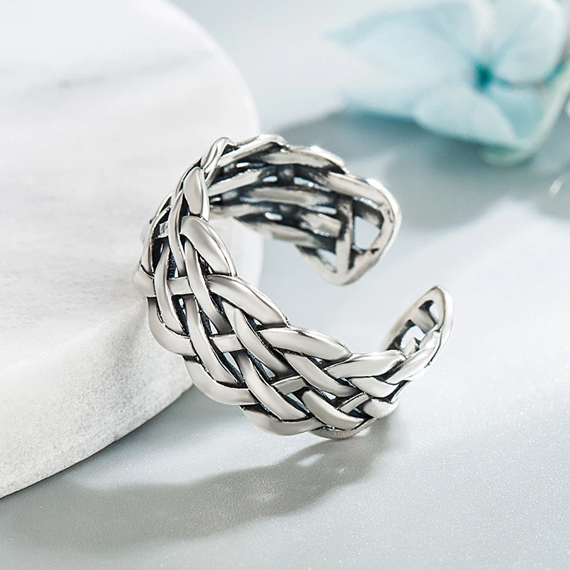 Silver Ring Woven Opening Adjustable Retro Thai Silver Lady