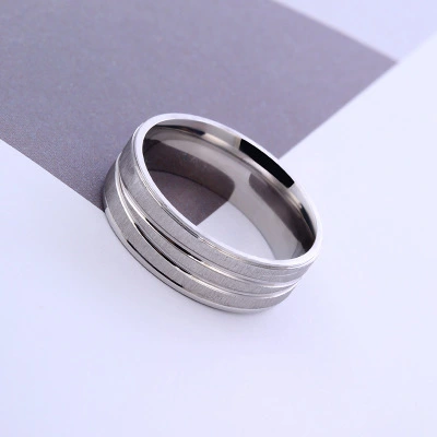 Simple Stainless Steel Fashion Weight Loss Ring Popular Cross Line Horizontal Sand