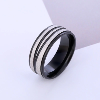 Simple Stainless Steel Fashion Weight Loss Ring Popular Cross Line Horizontal Sand