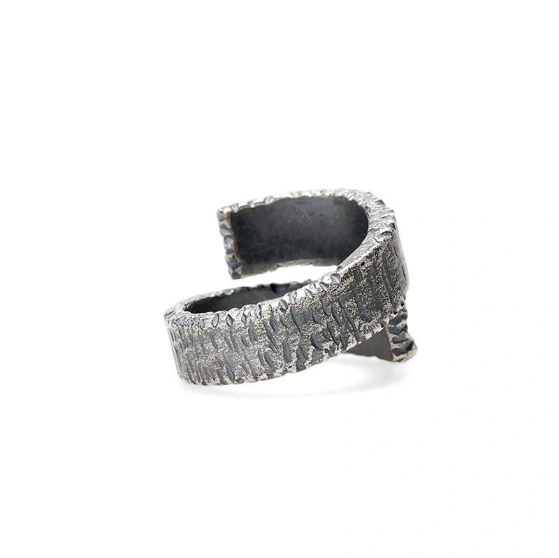 Dark Silver Distressed Black Swirl Neutral Design Ring