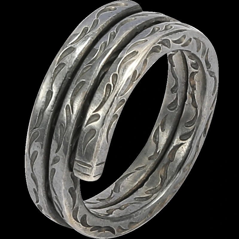 Tang Grass Pattern Ring Men's Vintage Sterling Silver Handmade