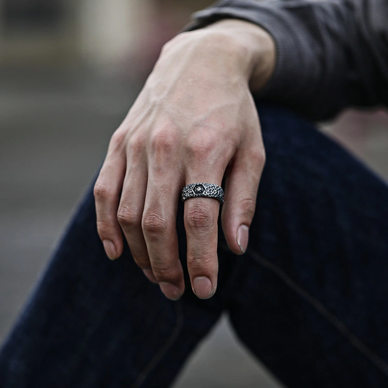 Sterling Silver Vintage Hammered Ring Men's Personality