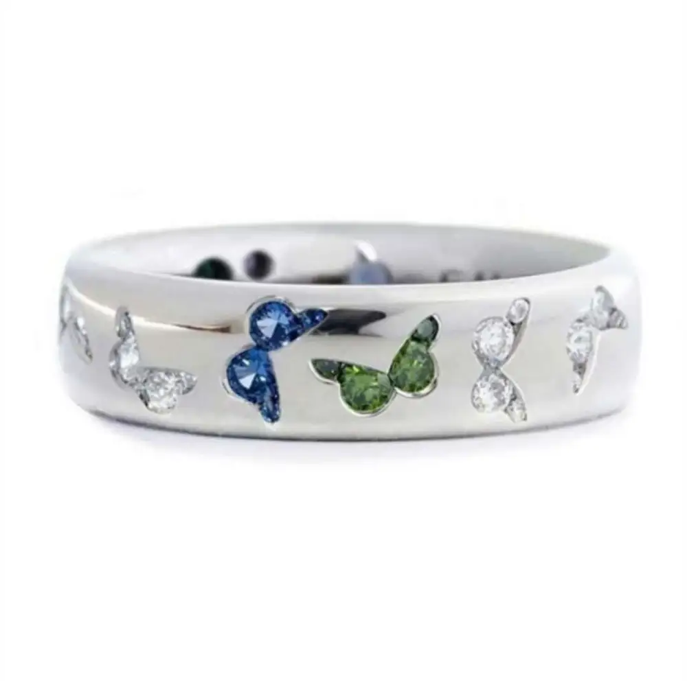 Exquisite Butterfly Inlaid Mixed Color Zircon Ring Personality Cute Wind