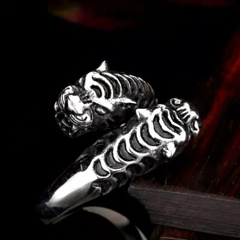 Stainless Steel Men's Double Tiger Head Ring