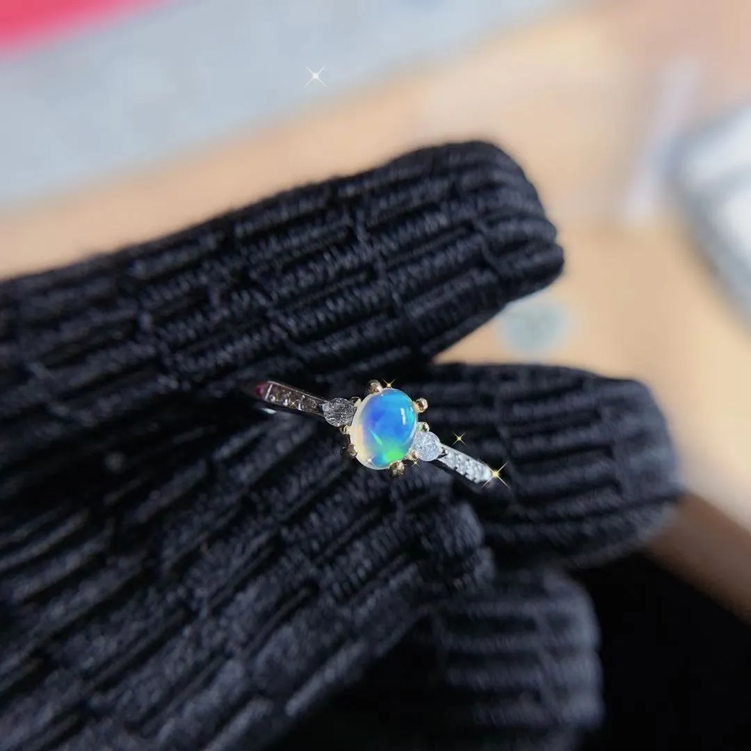 New Natural Opal Ring 925 Silver Inlaid