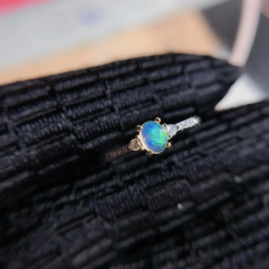 New Natural Opal Ring 925 Silver Inlaid