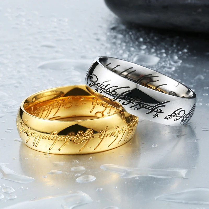 Engraving Titanium Steel Electroplating 24k Gold Men's Stainless Steel Ring