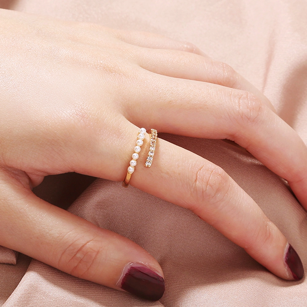 Pearl Sparkly Zircon Adjustable Ring