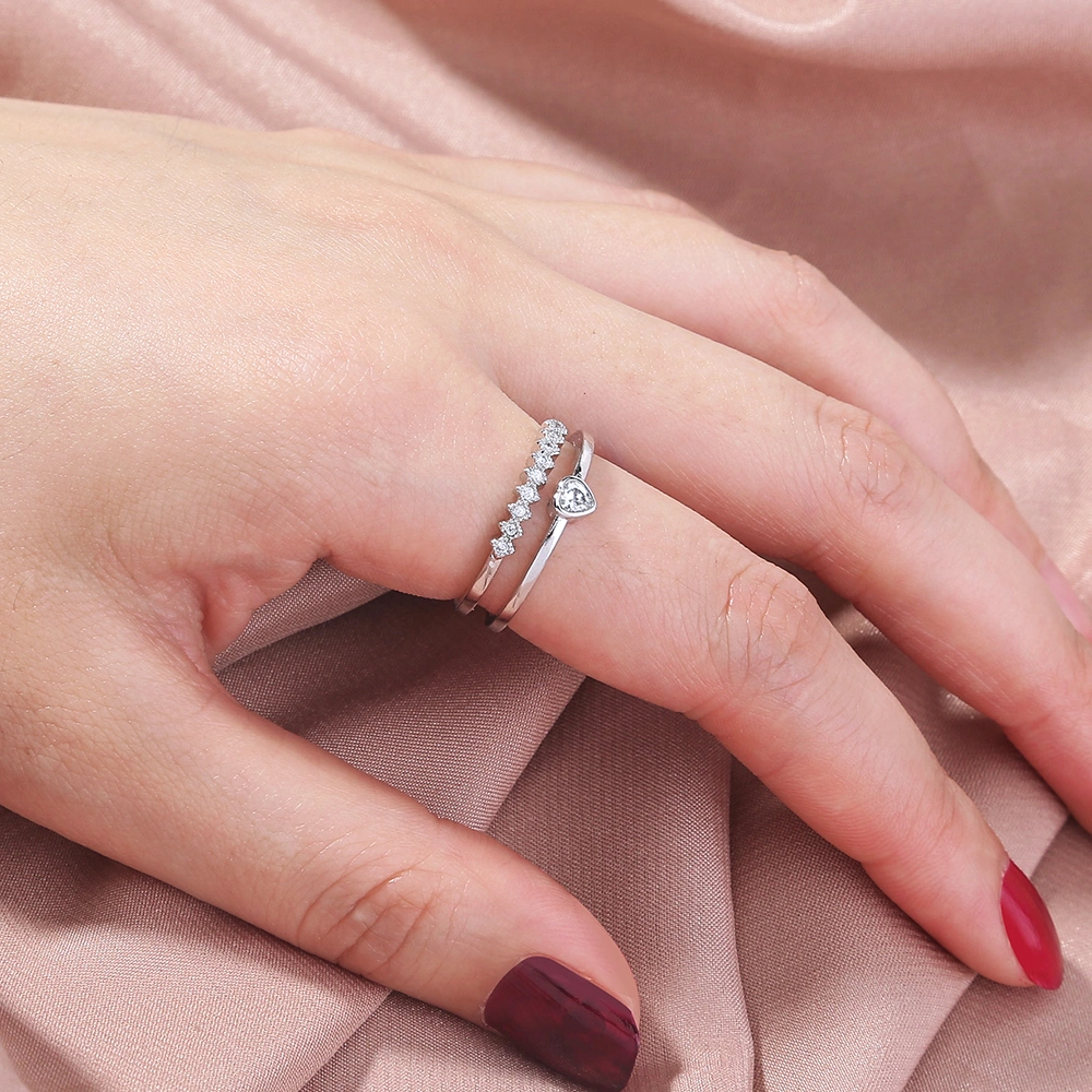 Love Two-layer Zircon Adjustable Brass Ring