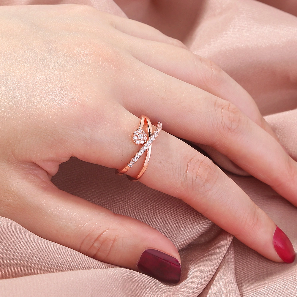 Cross-flower sparkly zircon open adjustable ring