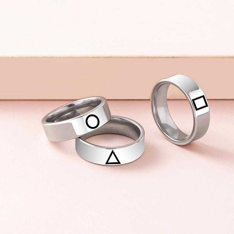 Squid Game Round Triangle Square Stainless Steel Ring Set