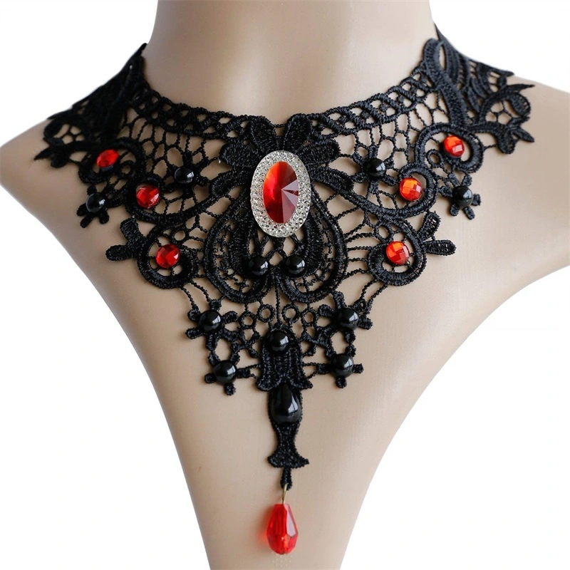 European And American Style Black Clavicle Chain Retro Lace Female V-neck Flower Halloween Series