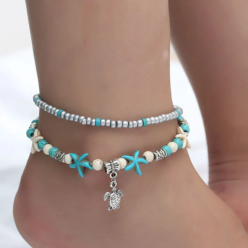 Elephant Yoga Turquoise Beaded Anklet