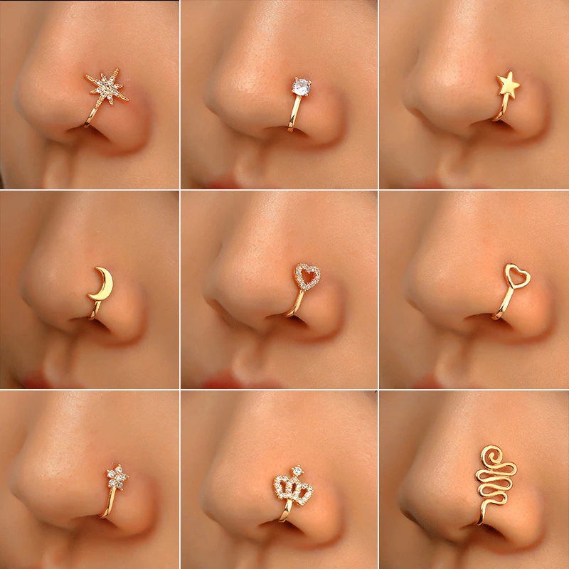 Copper Inlaid Zircon Star Love U Shaped Nose Clip