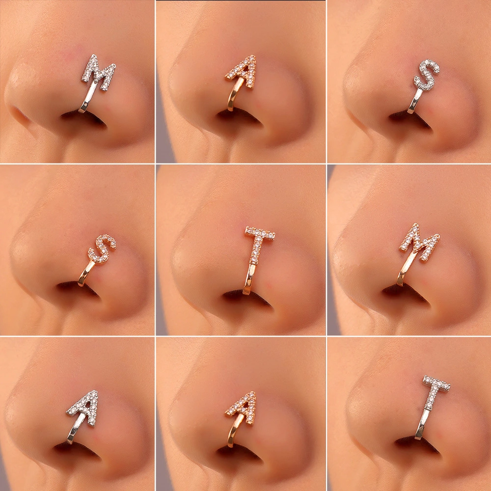 Copper Inlaid Zircon Letter U-shaped Nose Clip Ring Piercing Jewelry