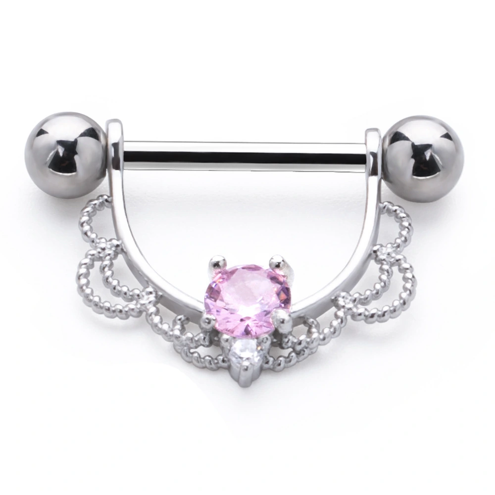 Stainless Steel U-shaped Alloy Diamond Breast Ring Pendant