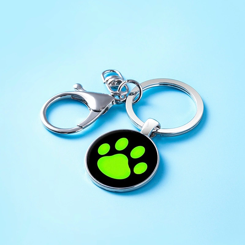 Cute Cartoon Black Cat Noir Footprint Glass Pendant Keychain With Clasp