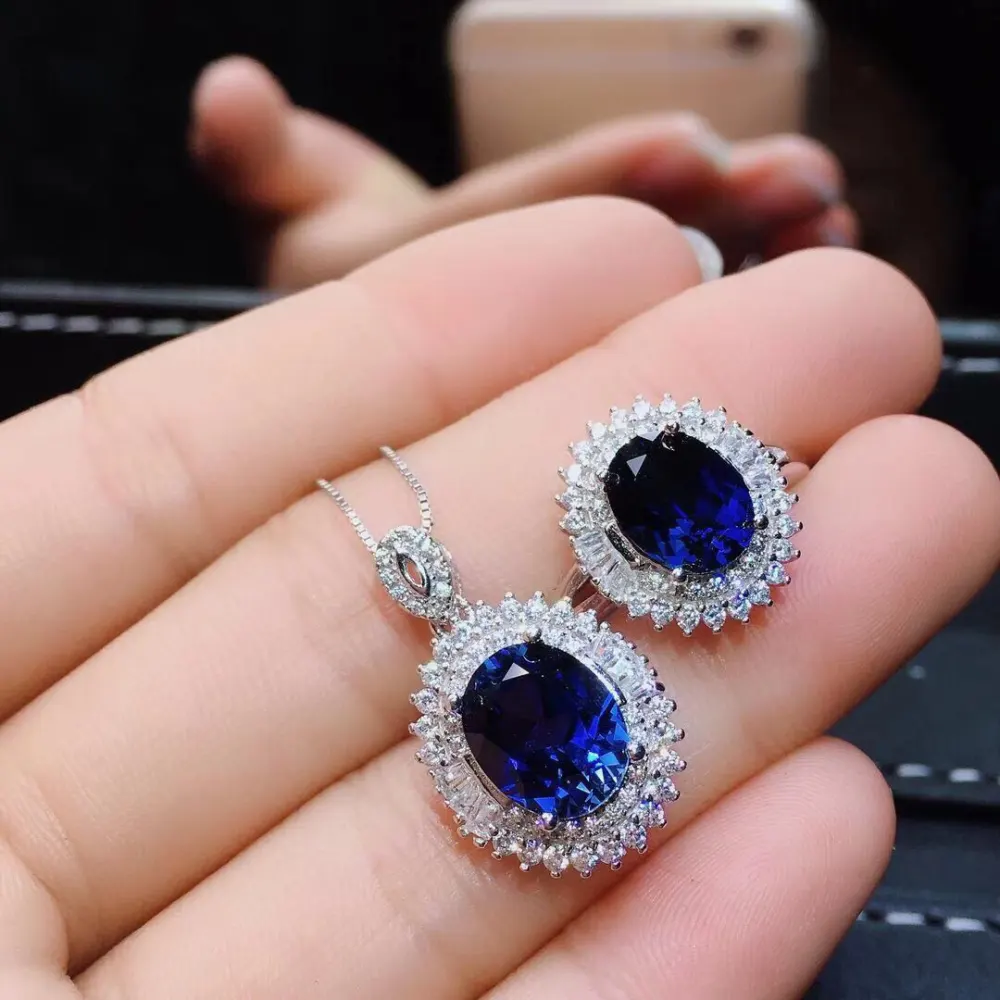 New Sri Lankan Sapphire Ring Pendant Set