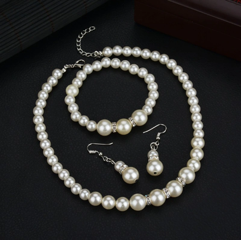 Shambhala Diamond Ring Synthetic Pearl Necklace Bridal Set