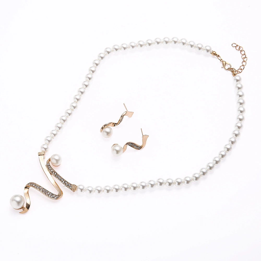 Pearl  Diamond Necklace And Earrings Pendant Set