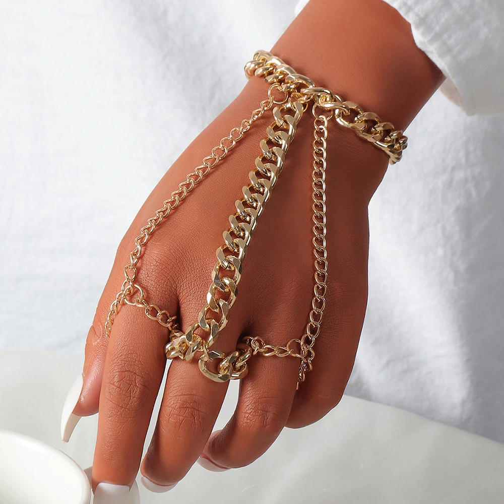 Metal Chain Ring Bracelet Street Style Exaggerated Hand Back Chain