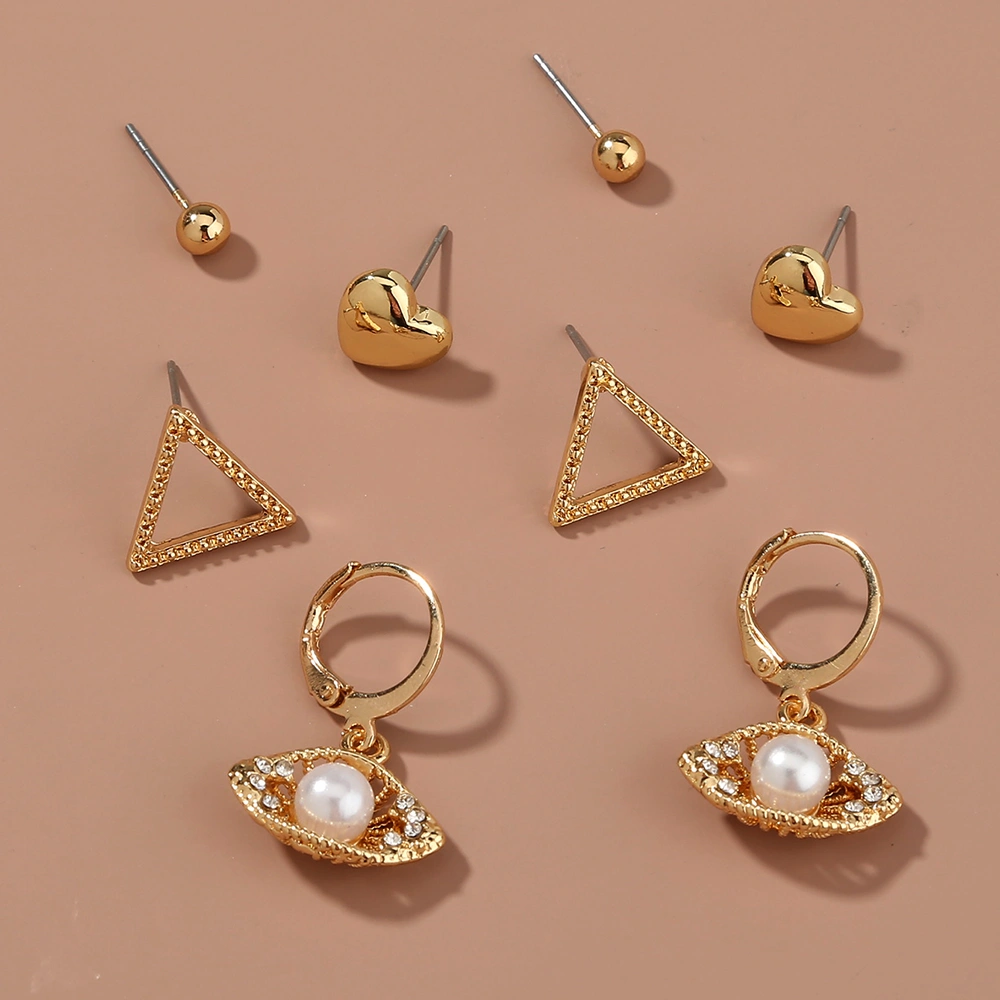 Set, irregular metal earrings, four-piece set