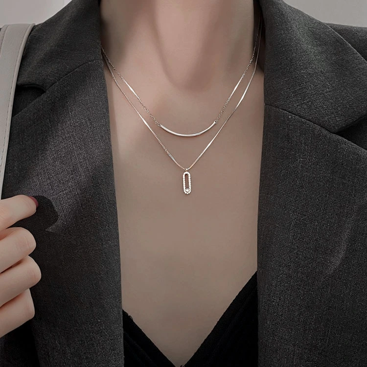 Silver Plated Double Layer Necklace Design For Female