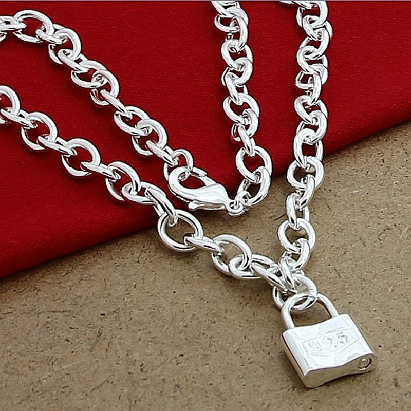 Silver Plated Shrimp Clasp Square Lock Necklace