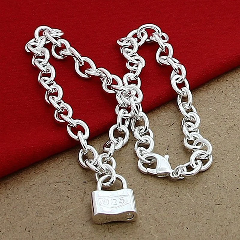 Silver Plated Shrimp Clasp Square Lock Necklace