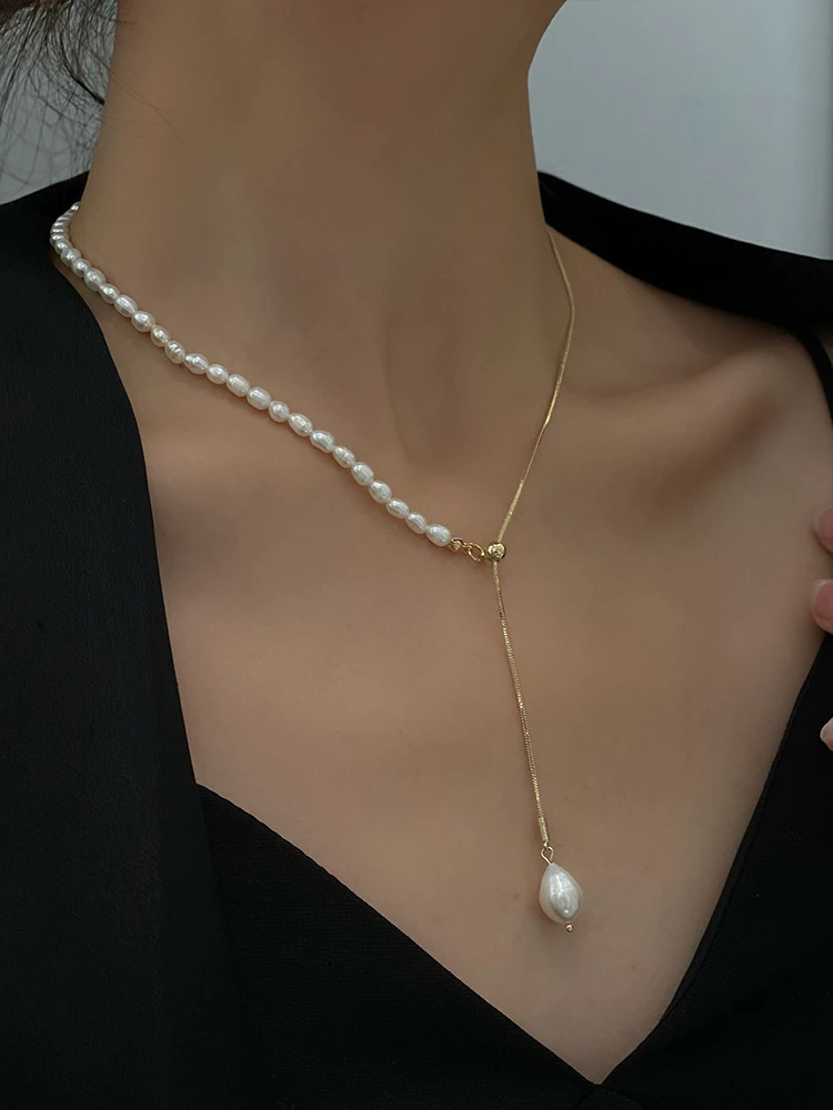 Fashionable Freshwater Pearl Adjustable Pull Necklace