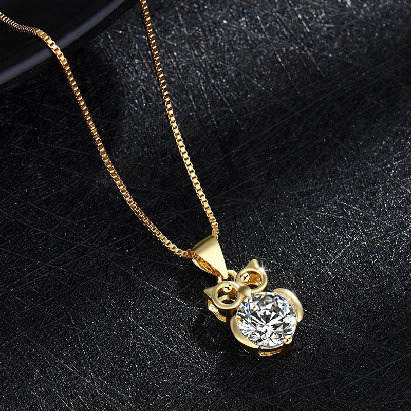 Simple Fashion Necklace Female 18k Gold Plated Owl Flash Diamond