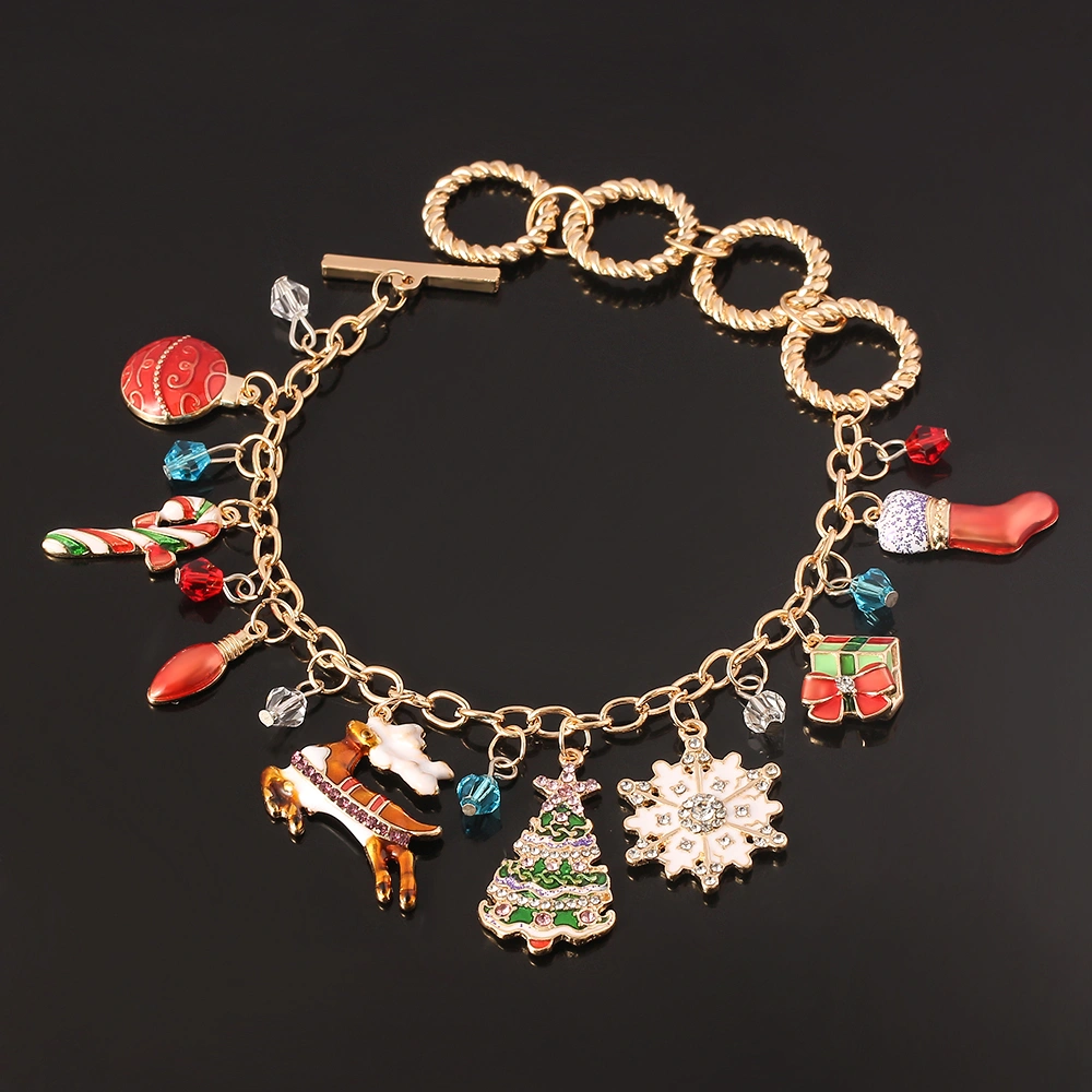 Trendy Christmas Bracelets Chain Elk Snowman Snowflake Bracelet For Daughter Bell Socks Santa Bracelets Christmas Gifts