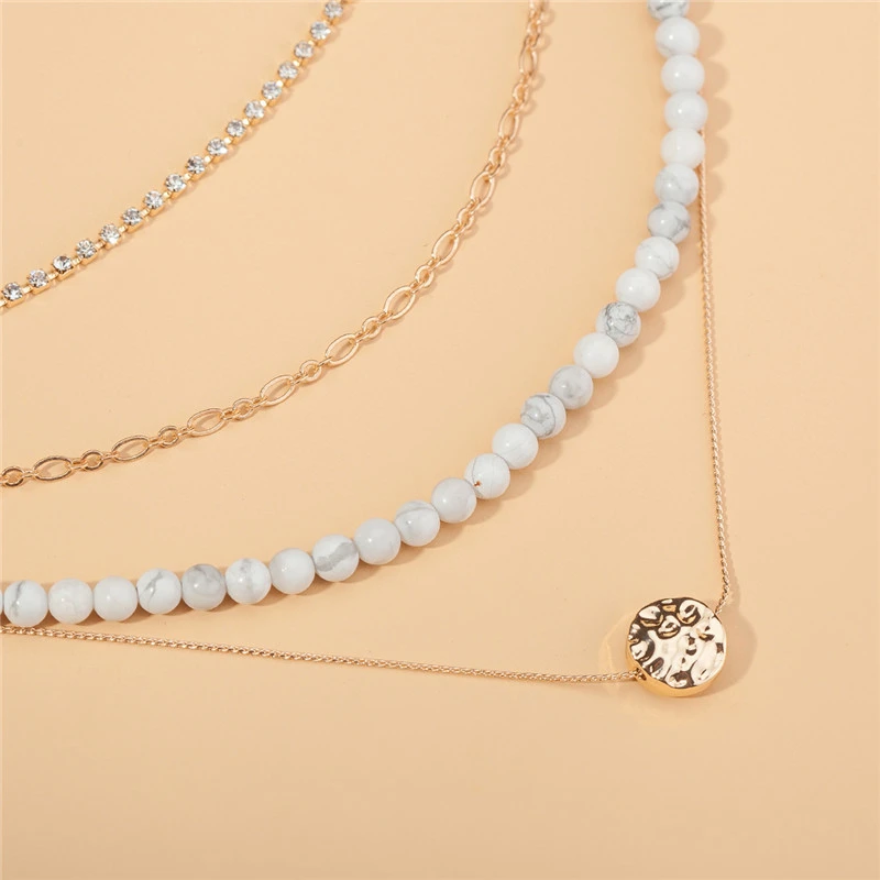 Fashion Full Diamond Natural Stone Multilayer Necklace