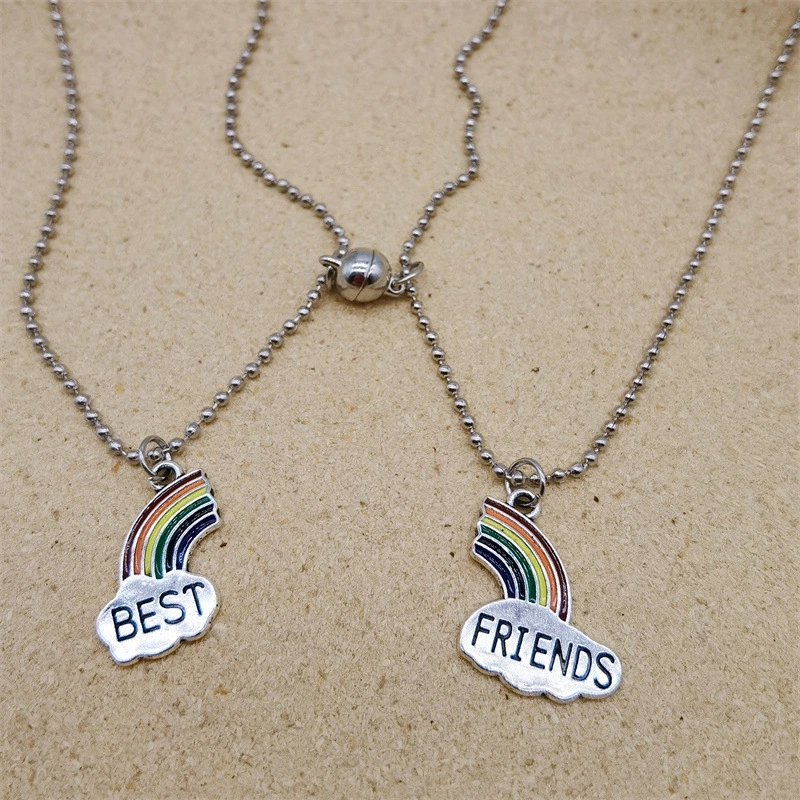 Good Friends Magnetic Couple Necklace Rainbow Dripping Oil