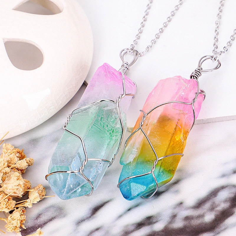 Seven Color Natural Stone Winding Hexagonal Crystal