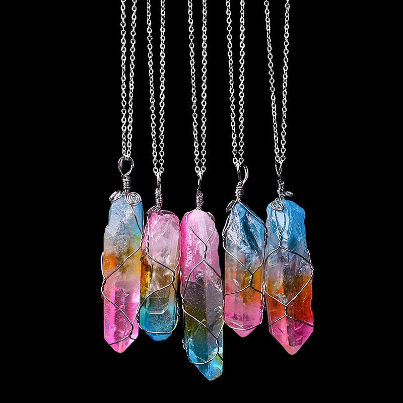 Seven Color Natural Stone Winding Hexagonal Crystal