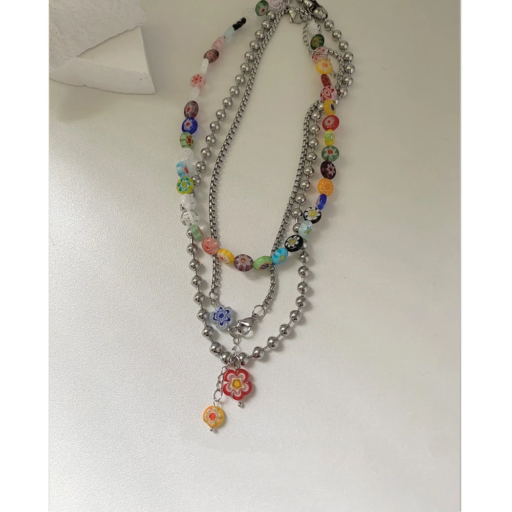 Colored Glaze Flower Stacking Necklace Women