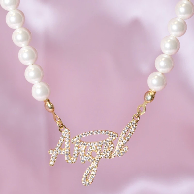 Pearl Angel Necklace Stainless Steel Sweater Chain