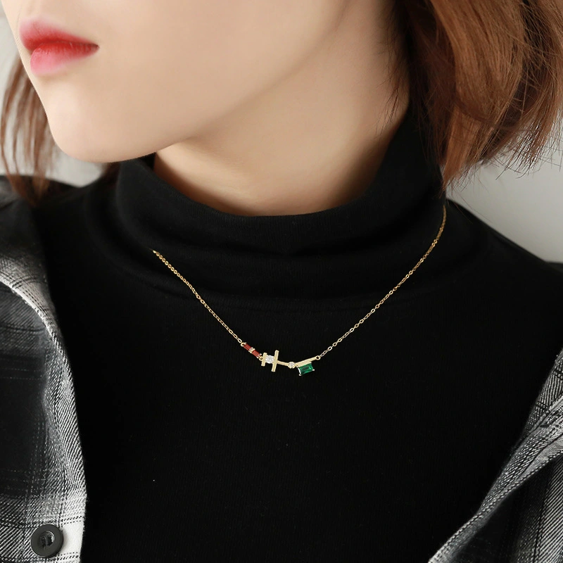 Design Geometric Colorful Zircon Pendant Necklace Women