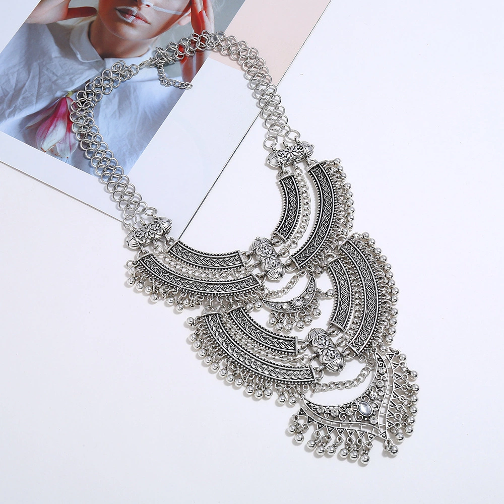 Vintage Carved Necklace Long Multi-layer Clavicle Chain