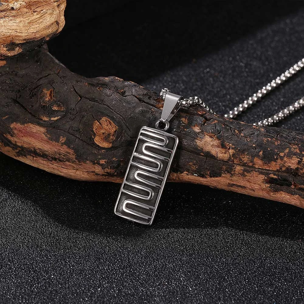 Men's Stainless Steel Retro Grain Pendant Necklace