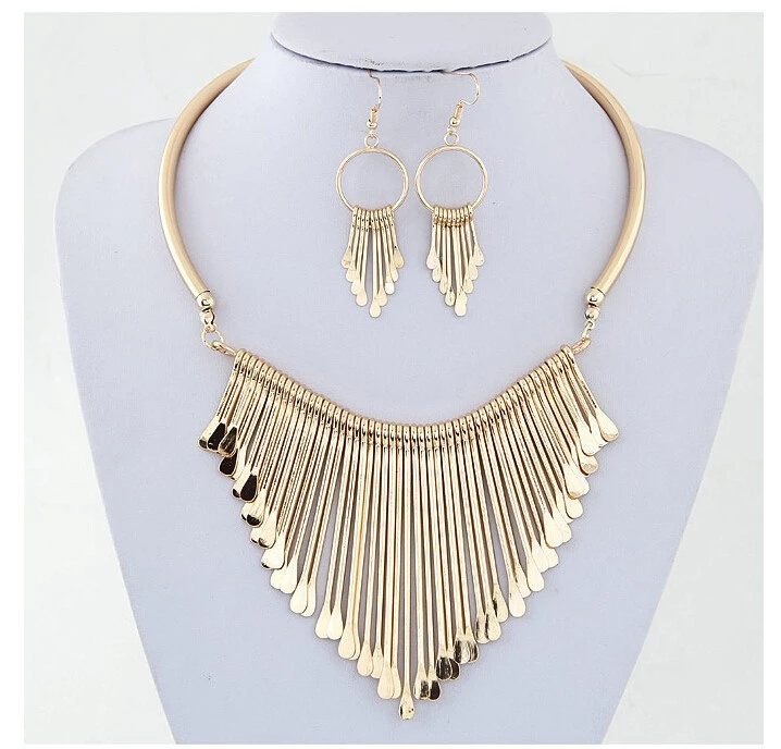 Explosive Necklace Temperament Versatile Multi-layer Tassel Necklace Earrings Set