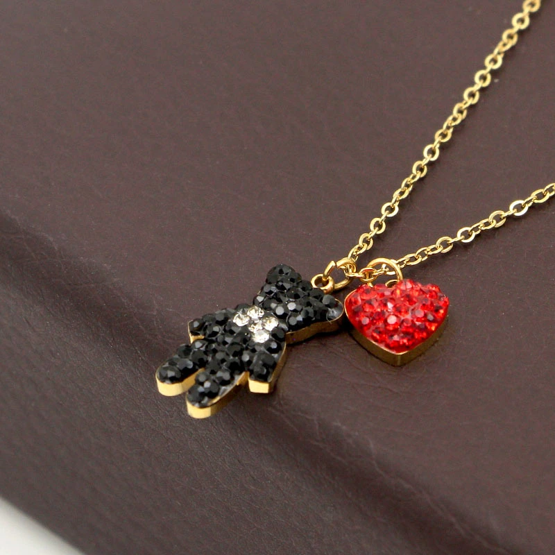 Cute Colorful Diamond Baby Bear Heart Shaped Clavicle Chain