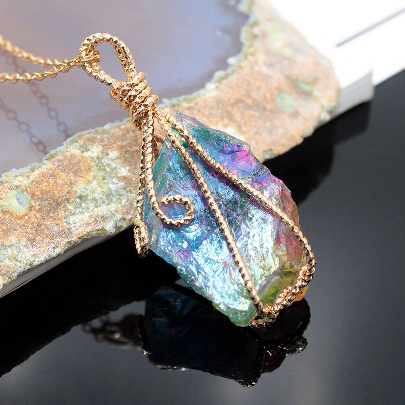 Irregular Crystal Pendant Colored Gemstone Handmade