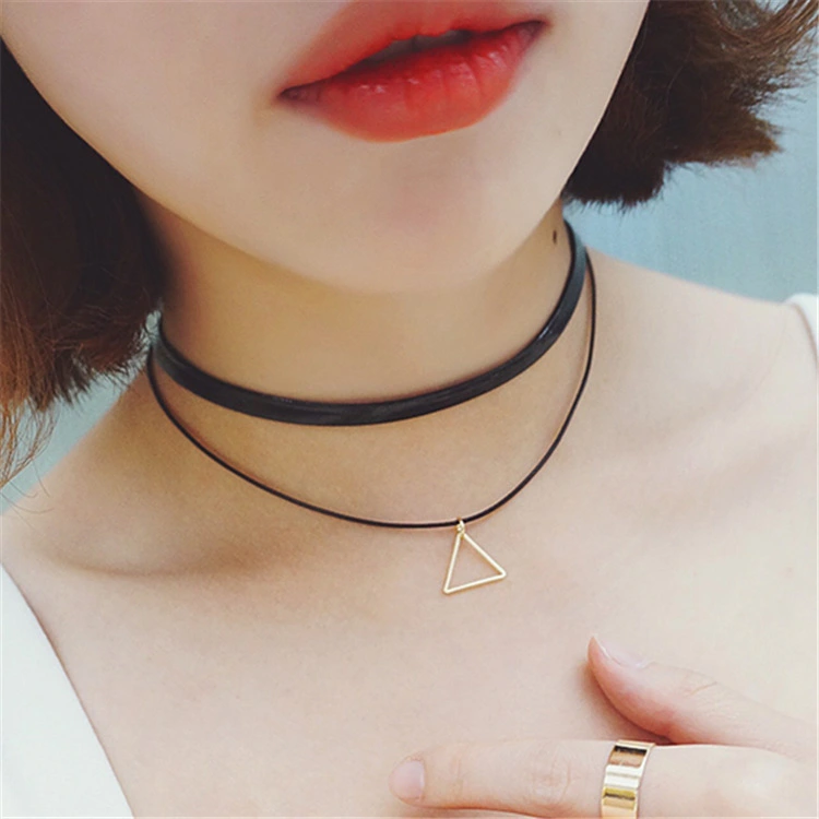 Retro Geometric Triangle Pendant Personality Double-layer Collar