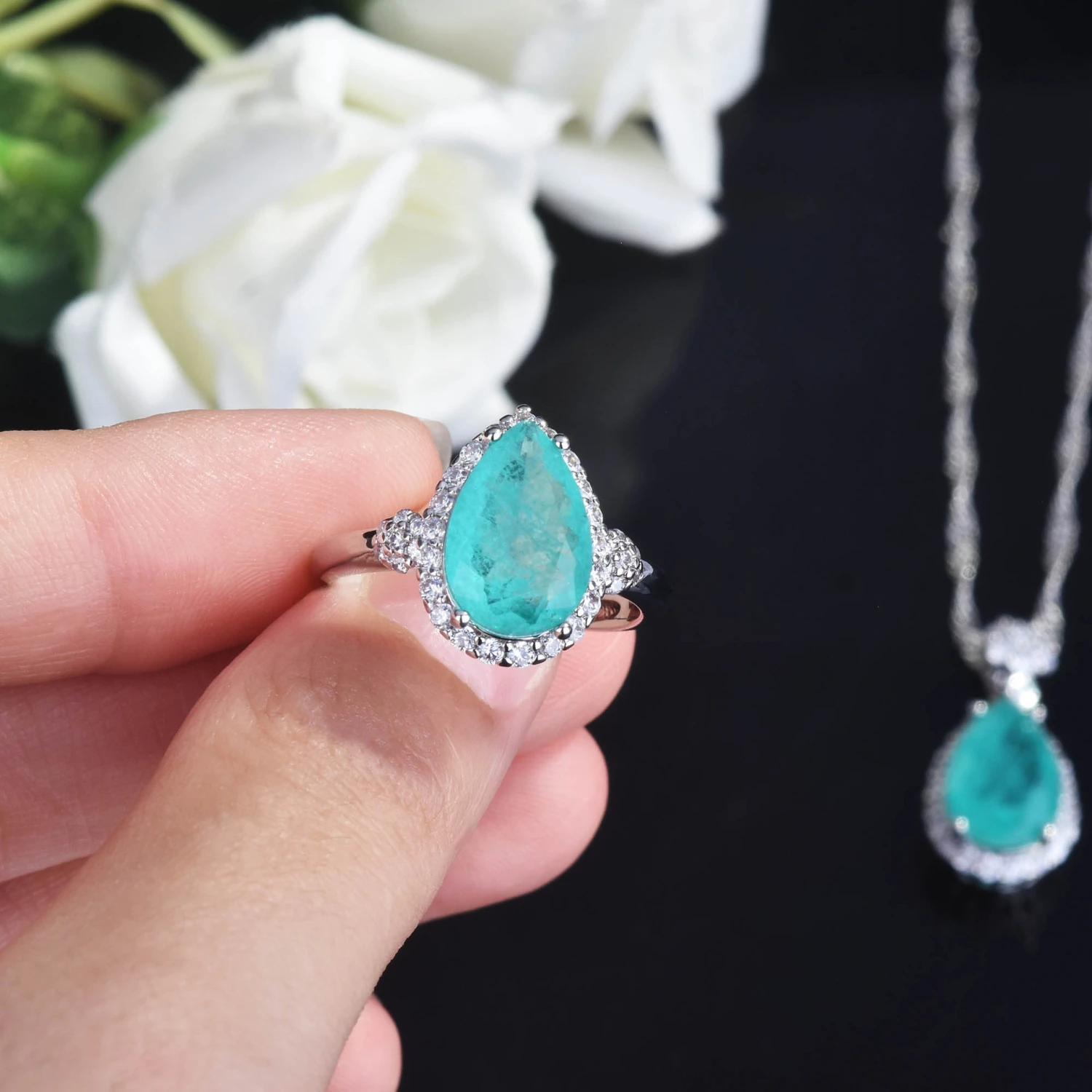Drop Ring  Pendant Necklace Ear Stud