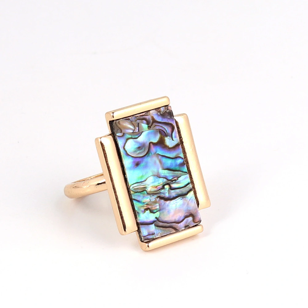 Rectangular White Shell Abalone Shell Paper Inlaid Ring