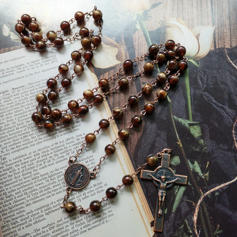 Vintage Imitation Agate Rosary Catholic Benedict Cross