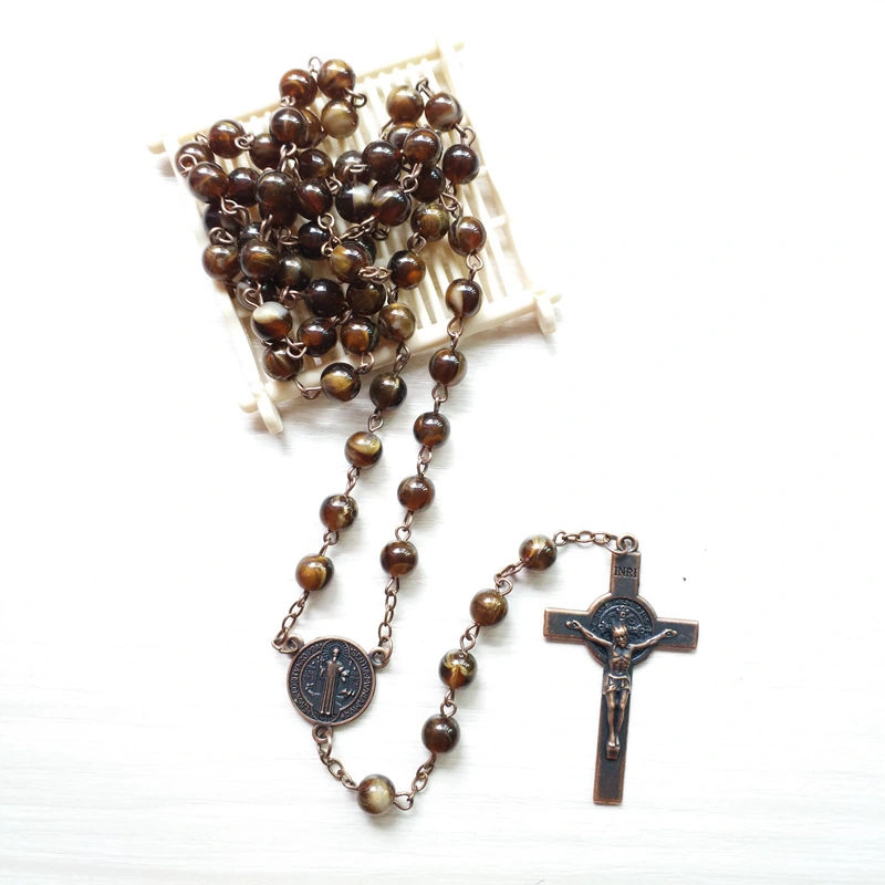 Vintage Imitation Agate Rosary Catholic Benedict Cross