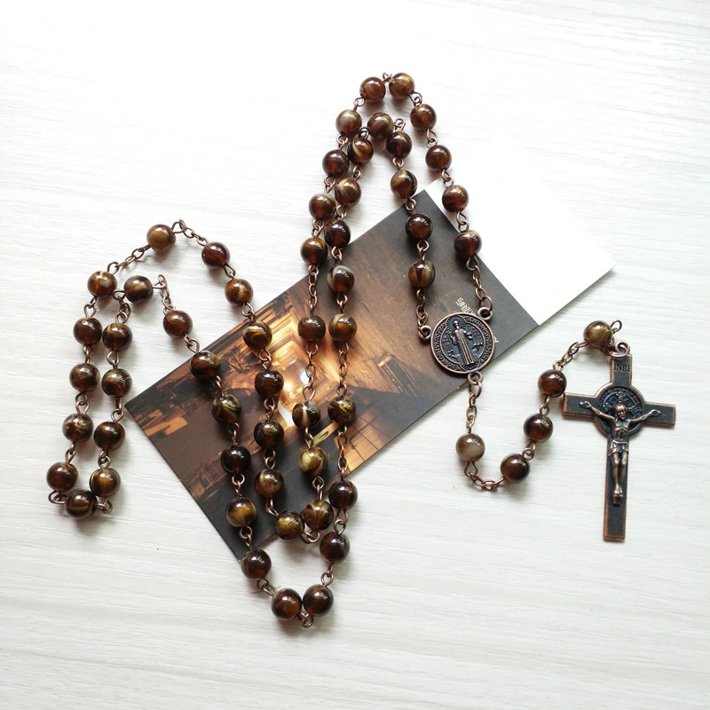 Vintage Imitation Agate Rosary Catholic Benedict Cross